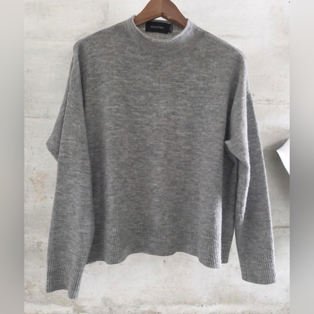 MINKPINK Heather Gray Crew Neck Sweater
